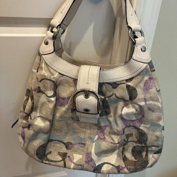 Vintage White, Purple, and Blue Coach Signature Shoulder Bag - Picture 2 of 4